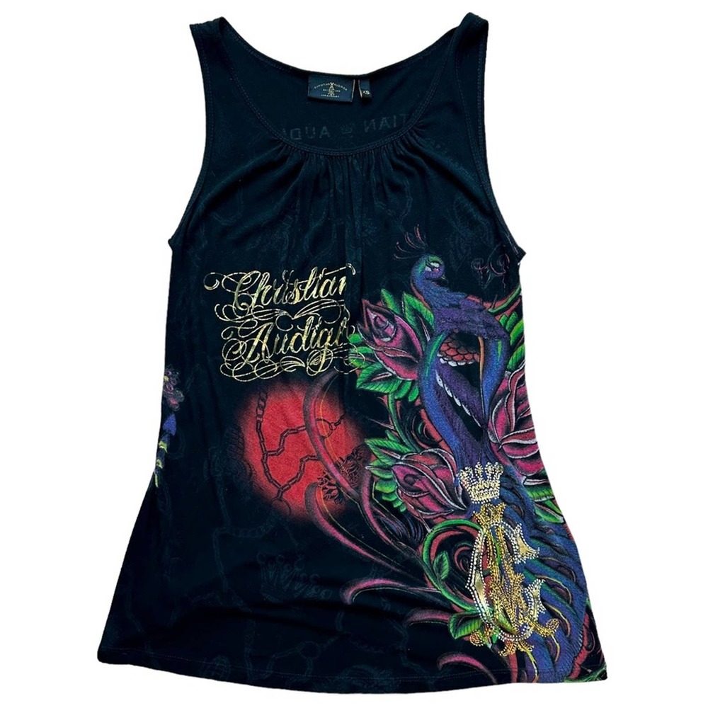 Christian Audigier Y2K Studded Graphic Tank Top Size XS